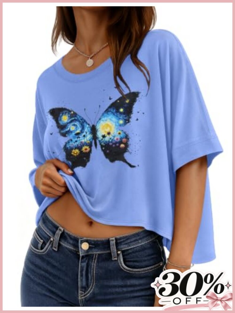 Women's Oversized Flowy Crop Top with Half Sleeves - Soft Stretch Fabric
